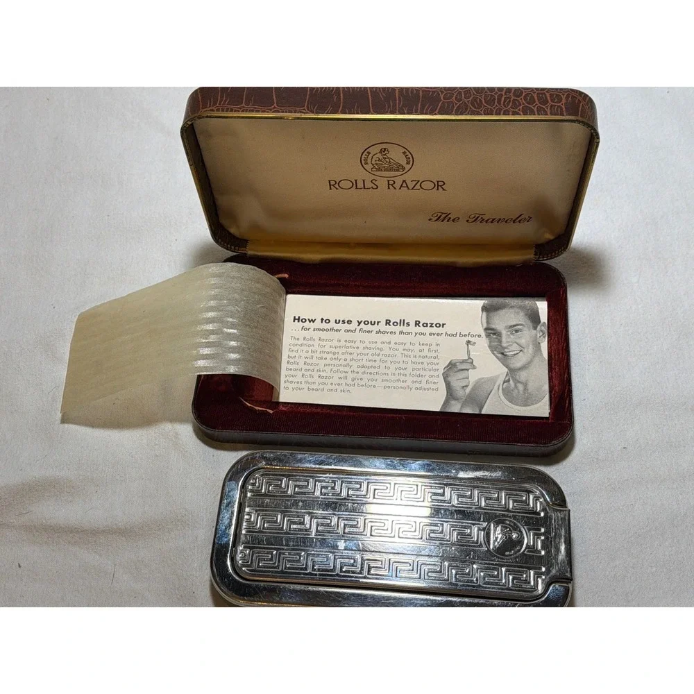 Vintage Rolls Razor The Traveler Safety Razor Set Faux Crocodile Case England